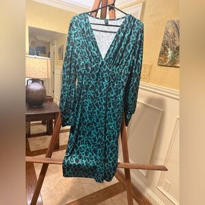 SHEIN Teal and Black Leopard Long Sleeve Dress